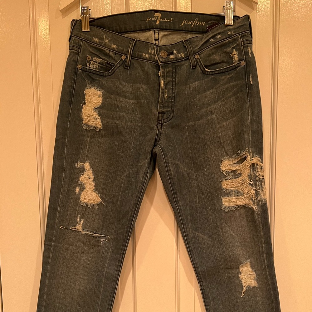 7 for all Mankind Josefina Ripped Skinny Boyfriend Jean